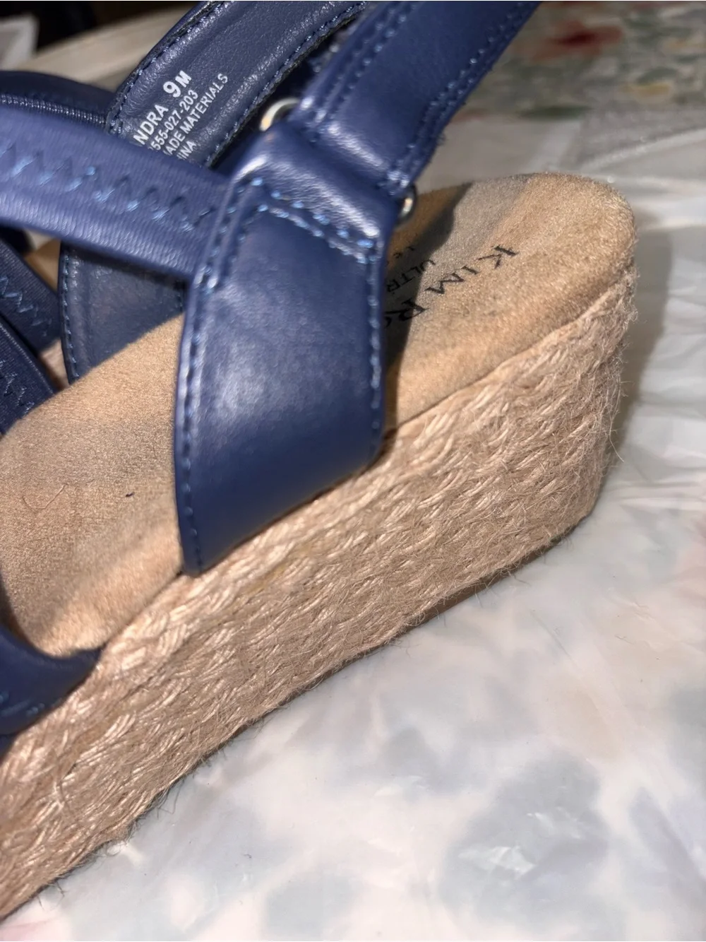 Kim Rogers Cassandra Navy Blue Elastic Strappy Wedge Sandal size 9